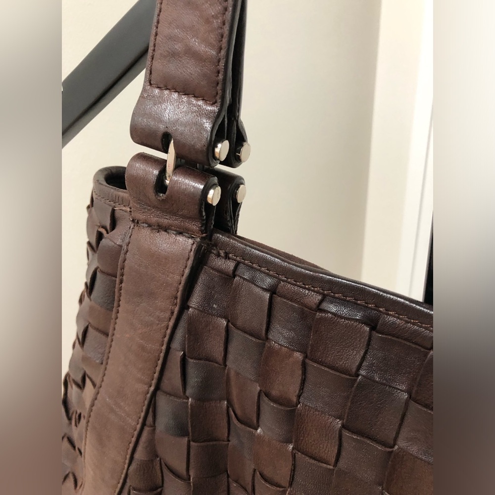 Condotti Italian Leather Handwoven Tote - Dark Brown, Large - Picture 2 of 10